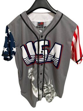 Greater Half USA Baseball Jersey Mens 2XL Gray Statue Of Liberty America USA